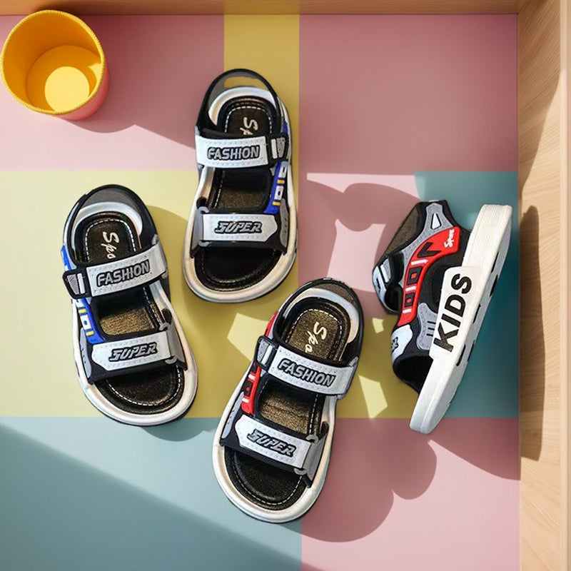 Boys' Stylish Breathable Open-Toe Sandals - Comfortable, Non-Slip, Adjustable Hook-and-loop Fastener Straps for Indoor/Outdoor Use, All-Season Beach Footwear with Durable Sole