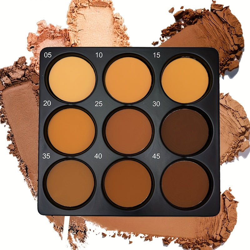 9-Color Contouring Palette, Medium to Deep Shades for Blending, Concealing, Setting Makeup, Oil Control Foundation, Eyeshadow, and Highlighter, Matte Finish, Natural Look, Waterproof & Sweatproof Mother's Day Gift