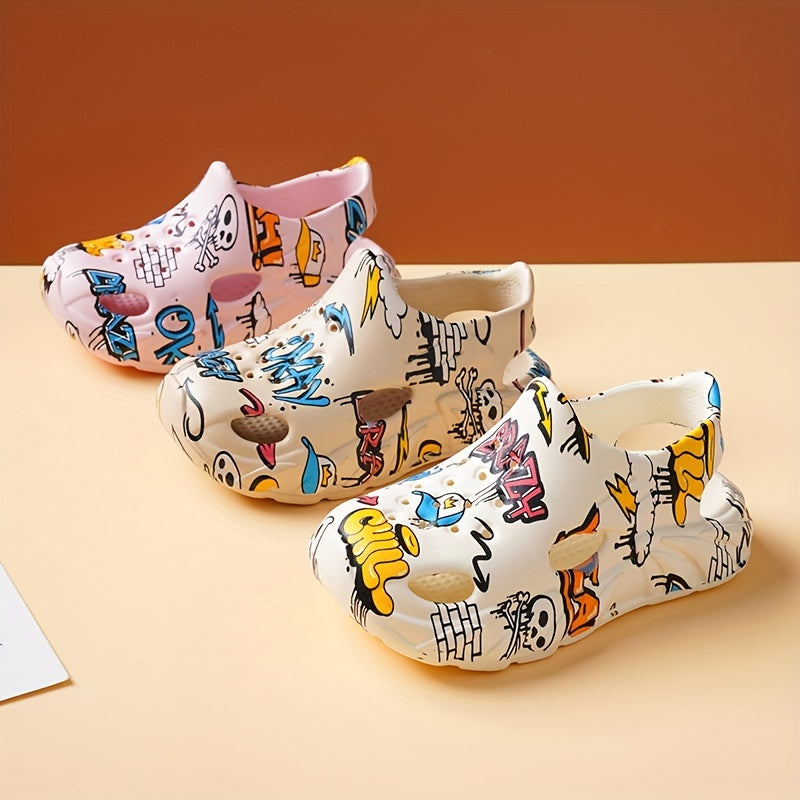 Casual Cute Cartoon Slip On Clogs For Boys, Lightweight Non-slip Wear-resistant Sandals For Indoor Outdoor Beach, Spring And Summer