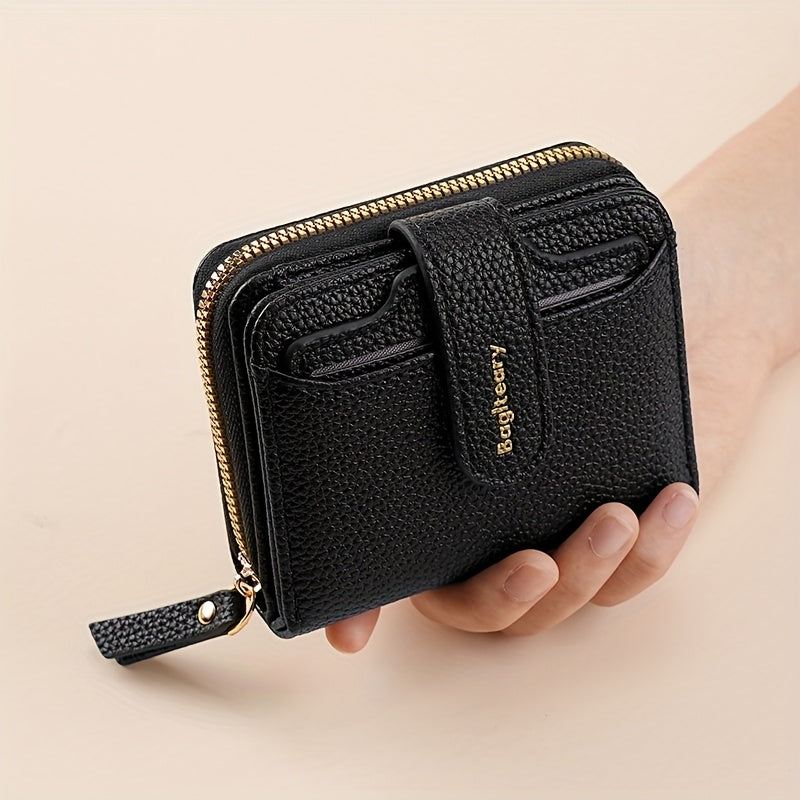New Style Solid Color Wallet with Lychee Texture, Multiple Card Slots, Small Women'S Bag, Thickened Korean Version, Fashionable And Compact Coin Purse for Women.