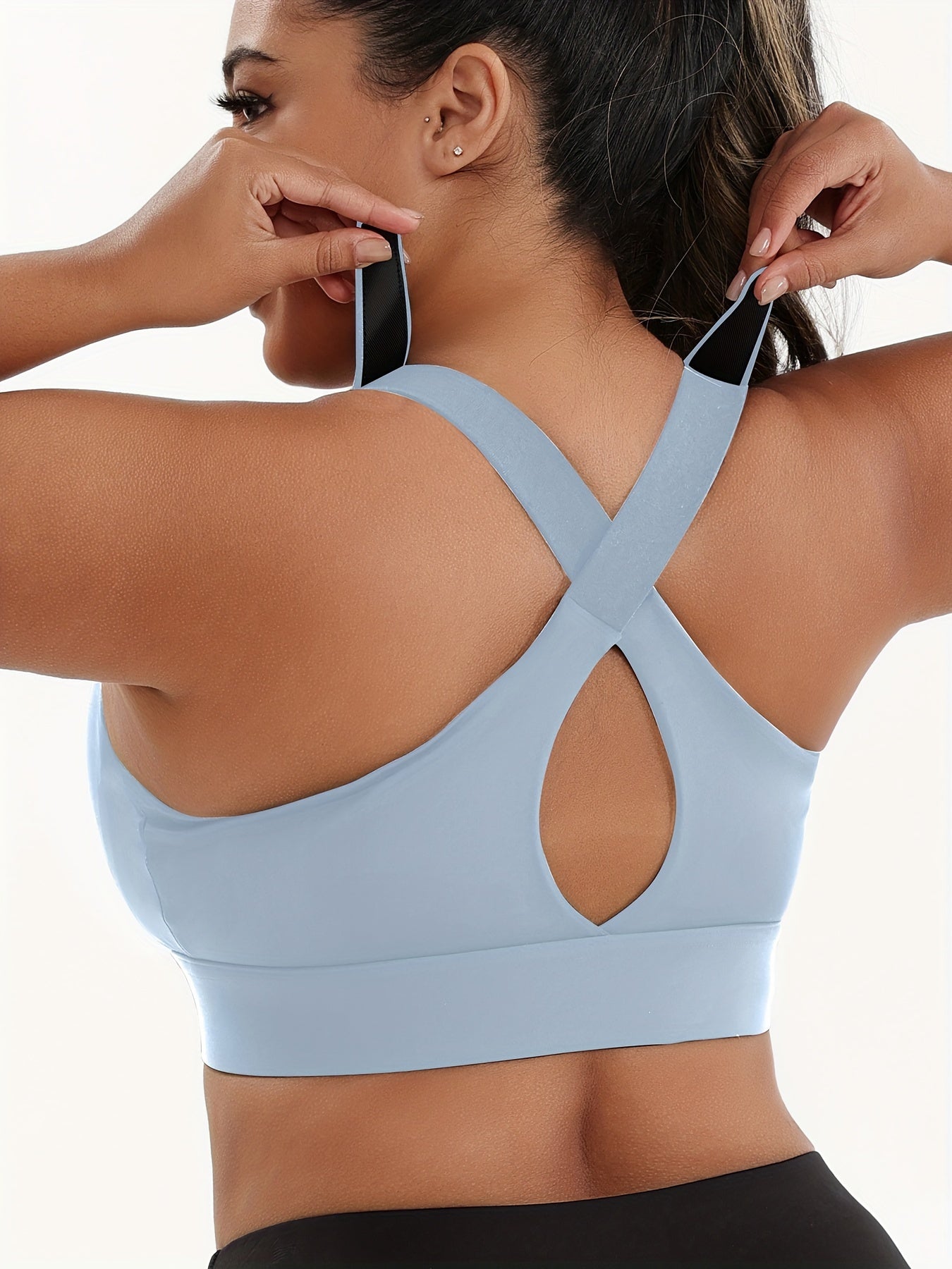 Women'S Plus Size High-Elasticity Sports Bra with Zipper - Blue, Non-Removable Padding, Adjustable Shoulder Straps, Ideal for Yoga & Pilates, Plus Size Yoga Apparel|Sleek Bralette|Comfortable Fit, Plus Size Yoga Apparel