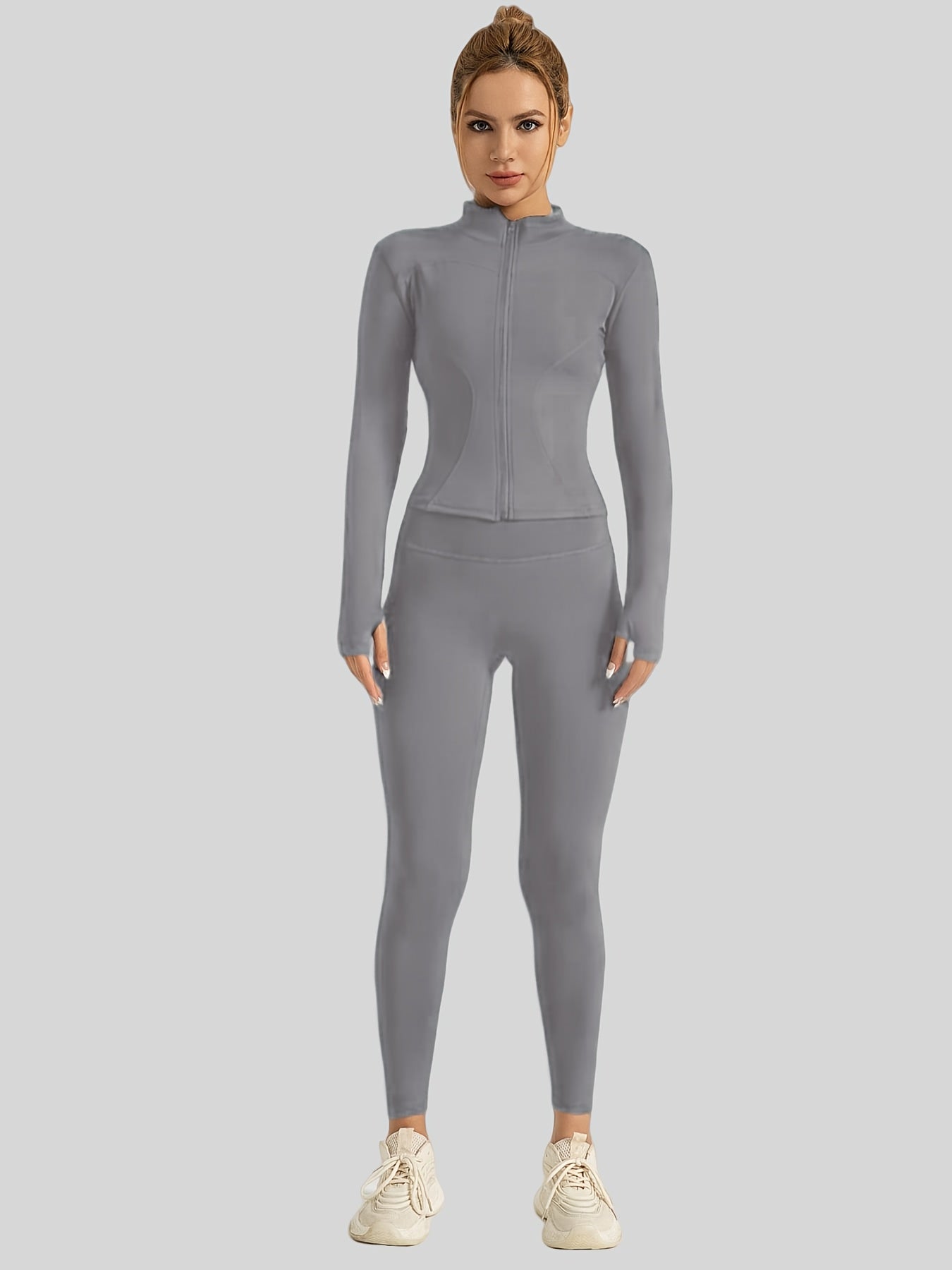 Women's Sports Tight Top and Fitness Pants Set, for Gym Skiing Running, High Elasticity Stand-up Collar Slimming No Trace High Waist Lift Butt