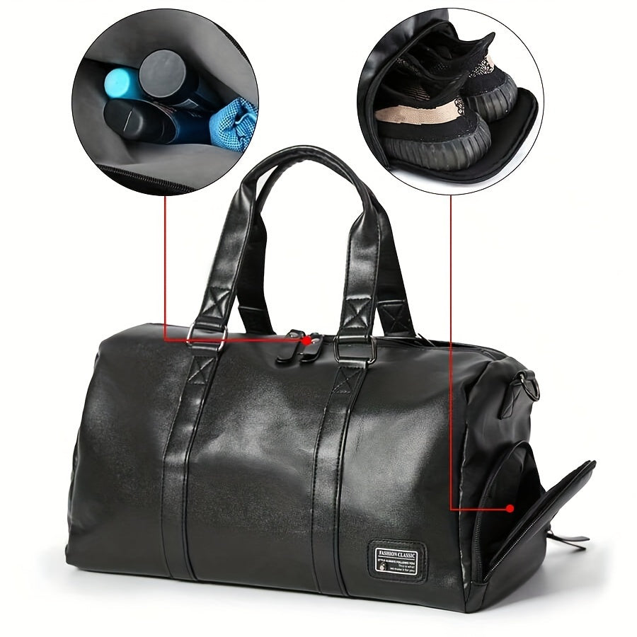 Men's Black Gym Bag with Wet/Dry Compartments, Design, Large Capacity, Independent Shoe Pocket, Adjustable Shoulder Strap & Zipper Closure for Sports, Travel & Fitness, Gym Accessory | Sporty Style | Sleek Appearance, Gym Acc