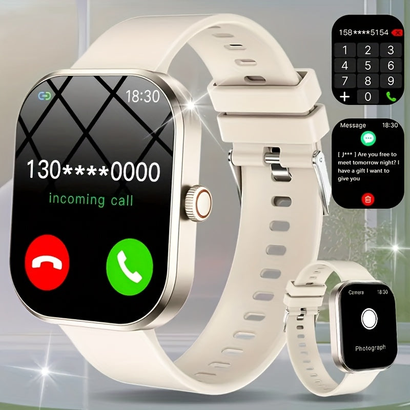 GREENPORT Smart Watch with Wireless Calls, Multi-Sport Modes, Sedentary Alert, Weather Forecast & Message Notifications - Compatible with Android & iPhone, Pink Silicone Band, USB Rechargeable, Perfect Gift for Active Lifesty