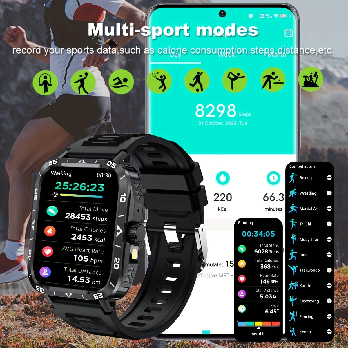 2024 New Smart Watch (Answer/Call) Outdoor Sports Watch LED Altimeter Barometer 100+Sports Mode 300mAh Battery Multimedia Information Viewing Weather Pedometer Fitness Tracker Compatible for Android iPhone Gift Valentine's Da