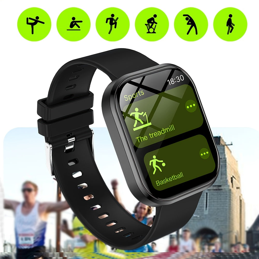 GREENPORT Smart Watch with Wireless Calls, Multi-Sport Modes, Sedentary Alert, Weather Forecast & Message Notifications - Compatible with Android & iPhone, Pink Silicone Band, USB Rechargeable, Perfect Gift for Active Lifesty
