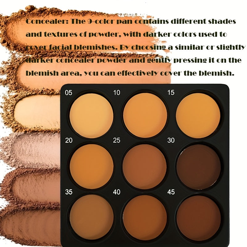 9-Color Contouring Palette, Medium to Deep Shades for Blending, Concealing, Setting Makeup, Oil Control Foundation, Eyeshadow, and Highlighter, Matte Finish, Natural Look, Waterproof & Sweatproof Mother's Day Gift
