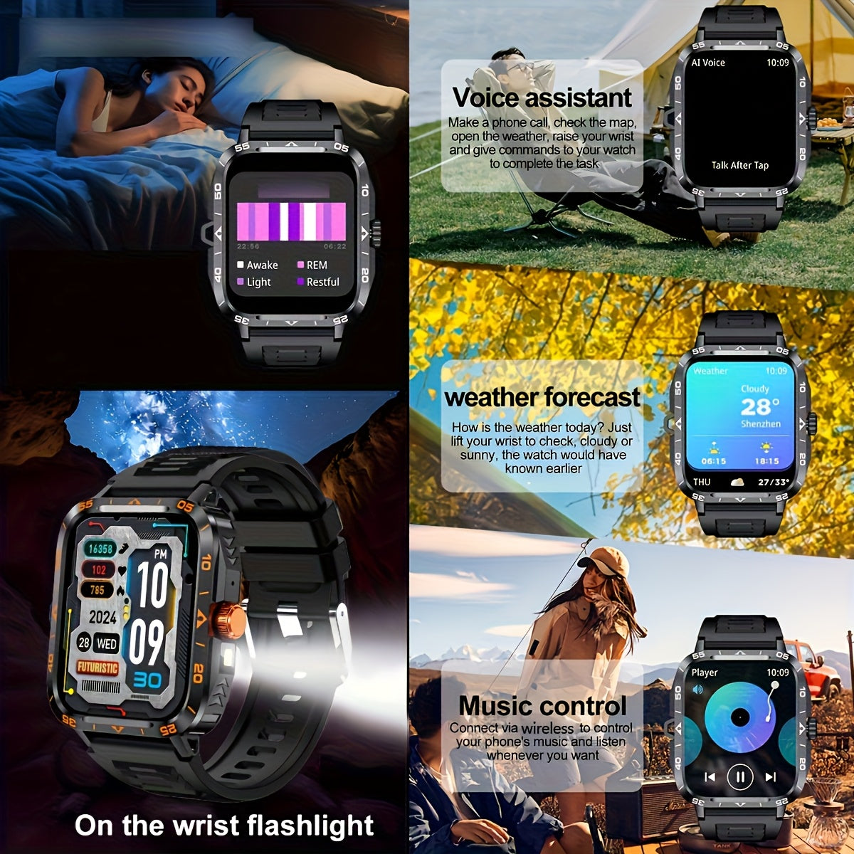 2024 New Smart Watch (Answer/Call) Outdoor Sports Watch LED Altimeter Barometer 100+Sports Mode 300mAh Battery Multimedia Information Viewing Weather Pedometer Fitness Tracker Compatible for Android iPhone Gift Valentine's Da