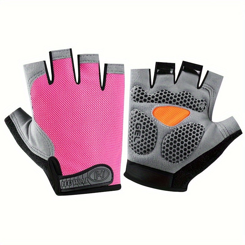 1 Pair of Ximax Breathable Polyester Fiber Knit Woven Half-Finger Fitness Gloves, Non-Slip Outdoor Sports Cycling Running Gloves with Exposed Fingers