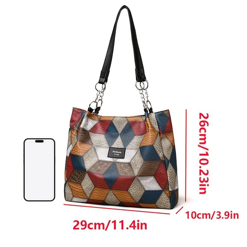 Perfect Lily Elegant Women'S Plaid Shoulder Bag with Fixed Straps, Synthetic Faux Leather, Multiple Zip Compartments - Ideal for Casual Outings, Shopping, Work, and Everyday Organization