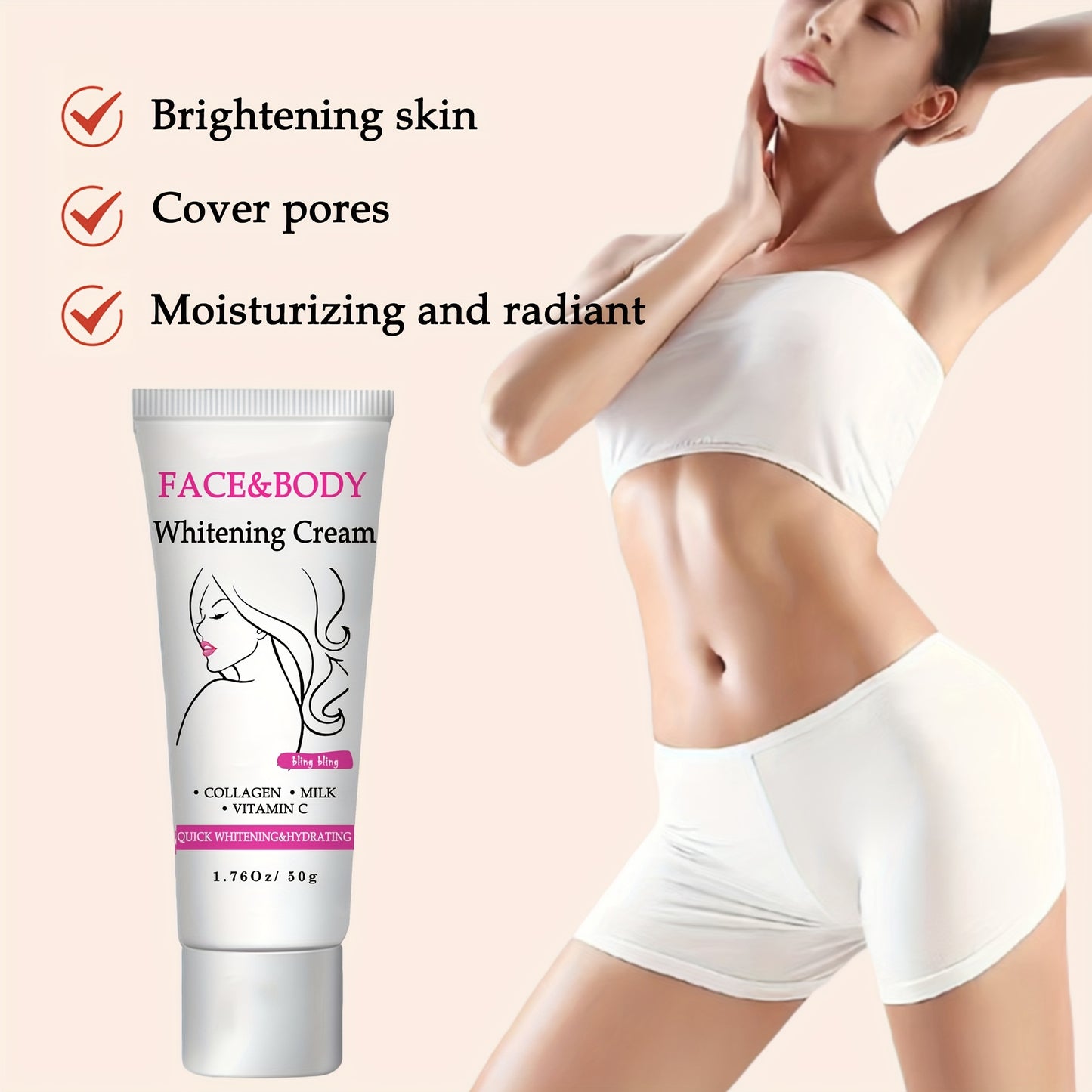 Face And Body Brightening Cream - Tone up Cream, Face & Body Makeup, Suitable for Face, Neck, Armpits, Joints And Other Parts, Mild Texture, Brightening And Moisturizing at The Same Time, Suitable for Men And Women, 50G/1.76O