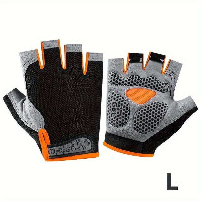 1 Pair of Ximax Breathable Polyester Fiber Knit Woven Half-Finger Fitness Gloves, Non-Slip Outdoor Sports Cycling Running Gloves with Exposed Fingers