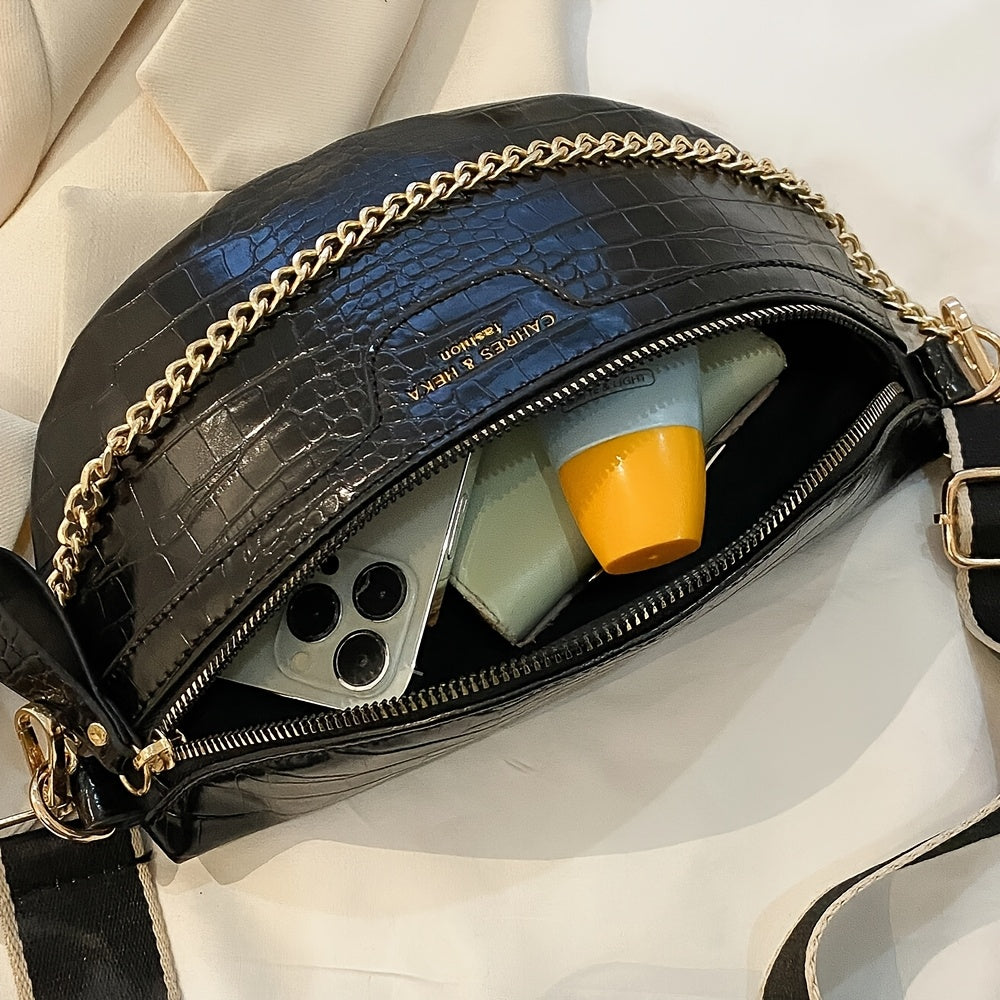 Elegant Women'S Waist Bag, Plaid Crossbody with Adjustable Strap, Zipper Closure, Polyester Lined, Solid Color, No Print - Ideal for Party & Outdoor Gatherings