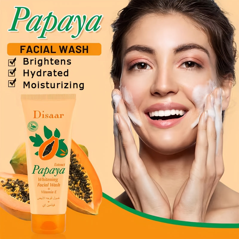 100g Papaya Facial Cleanser, Papaya Essence + Vitamin E Moisturizing Whitening Skincare, Sweet Papaya Scent, Gentle Non-Irritating Face Wash, Alcohol-Free, Oil-Free, Keeps Light Beige Clean and Bright, Protects Summer Dryness