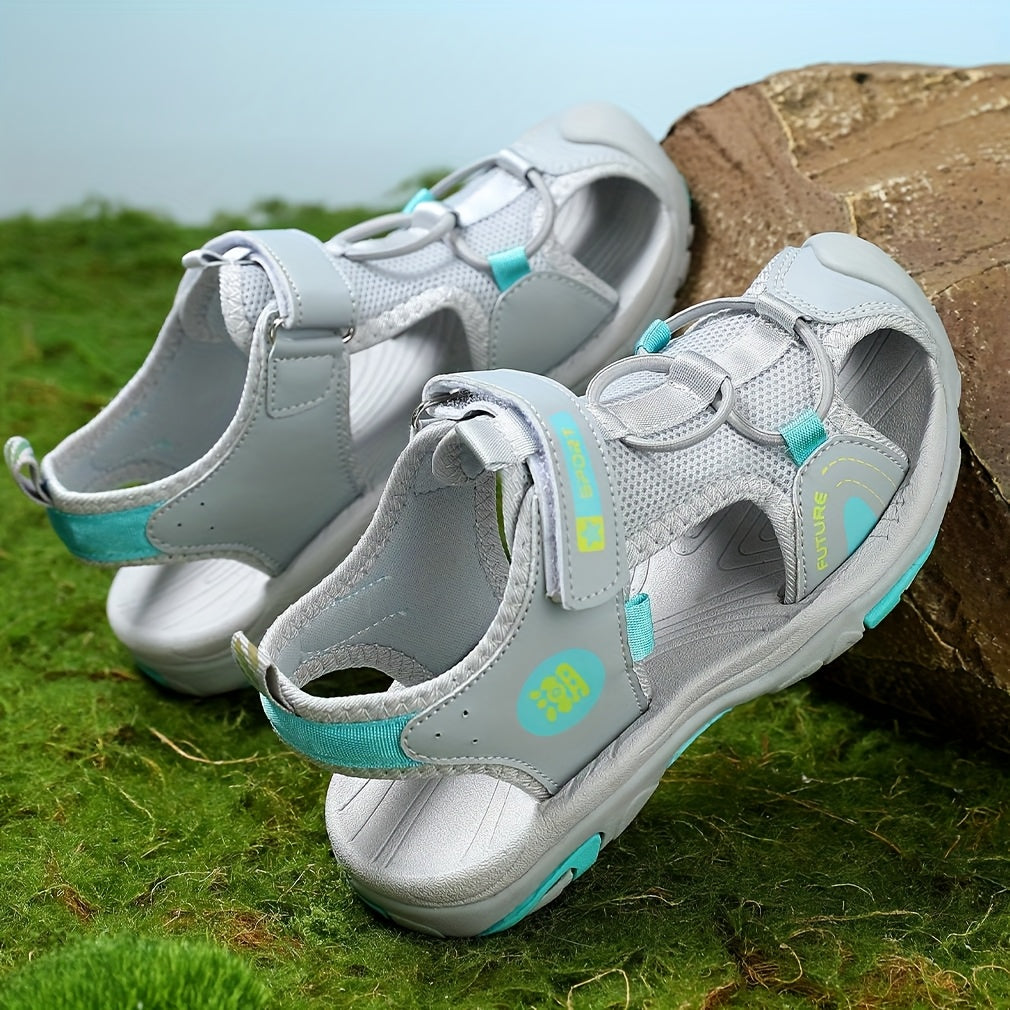 Youngsters' Fashionable Blue & Orange Sandals - Breathable Mesh, Non-Slip Sole with Adjustable Strap for Spring, Summer & Autumn Casual Use