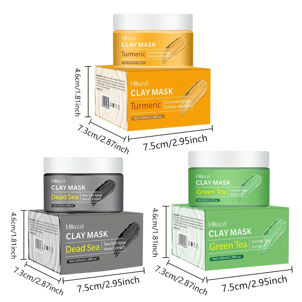 100ml/3.38fl.oz Dead Sea Mud Mask, Turmeric Clay Mask, Green Tea Clay Mask, Three Combination Clay Masks, Moisturizing, Hydrating and Pore Refining Deep Cleansing Facial Skin Care Mask Clay Mask