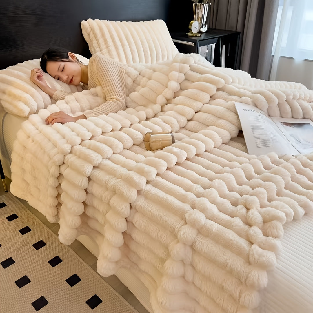 Luxurious Faux Rabbit Fur Throw Blanket - Soft, Warm & Cozy for Couch, Bed, Office, and Travel - Versatile All-Season Gift, Christmas present