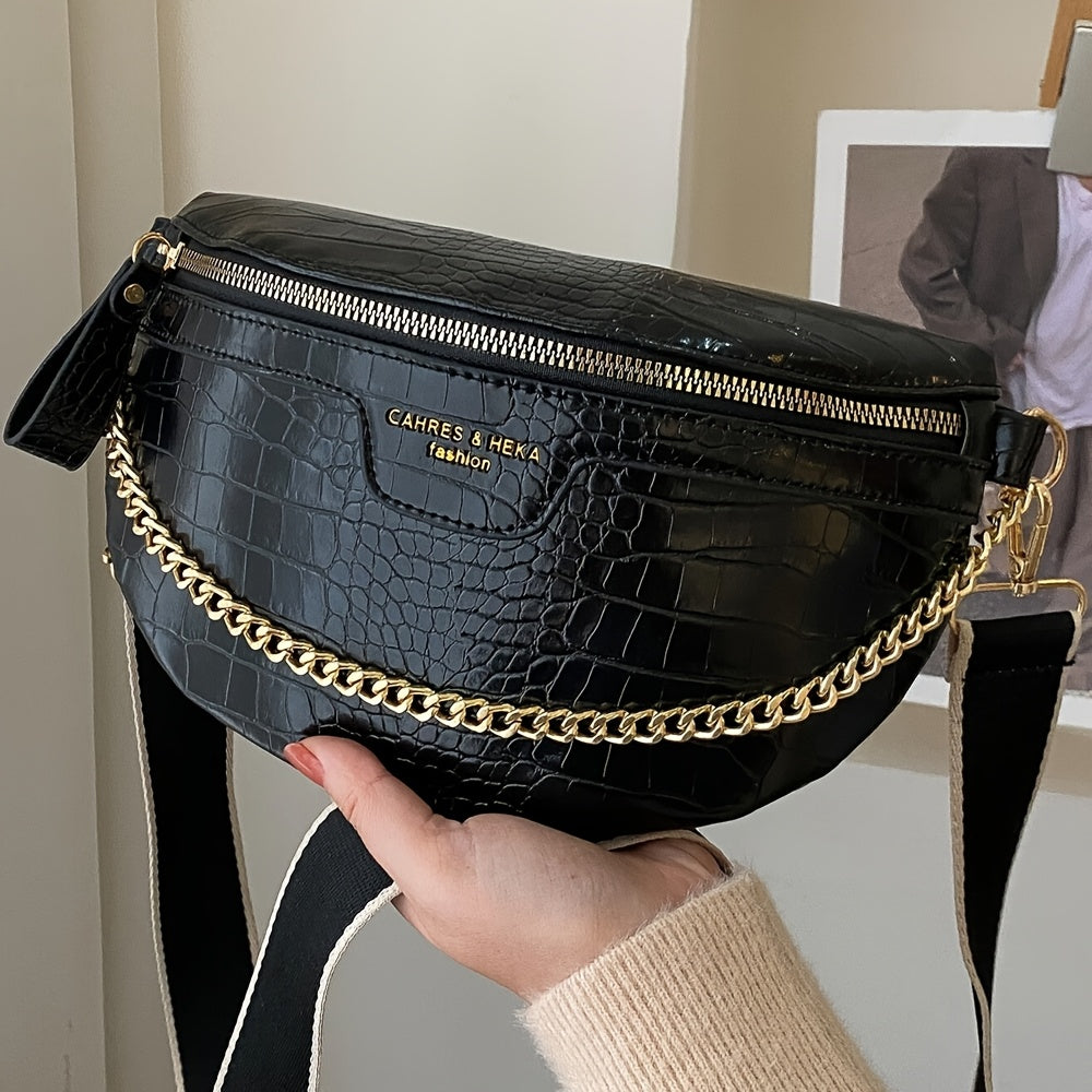 Elegant Women'S Waist Bag, Plaid Crossbody with Adjustable Strap, Zipper Closure, Polyester Lined, Solid Color, No Print - Ideal for Party & Outdoor Gatherings