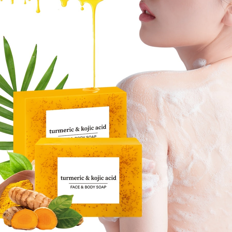 5pcs Turmeric Curd Lemon Soap, containing Vitamin E, Retinol, suitable for facial, body, neck, armpit, bikini area cleaning, moisturizing, oil control, improving and evening skin tone, brightening skin, suitable for all skin