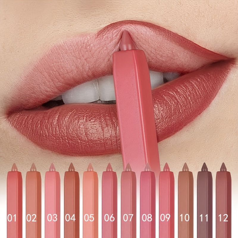 12 Colors Lip Liner Pen Set Long-Lasting, Waterproof Sweatproof, Easy Coloring Non Fade Color Rendering Lip Gloss Set Beauty Makeup