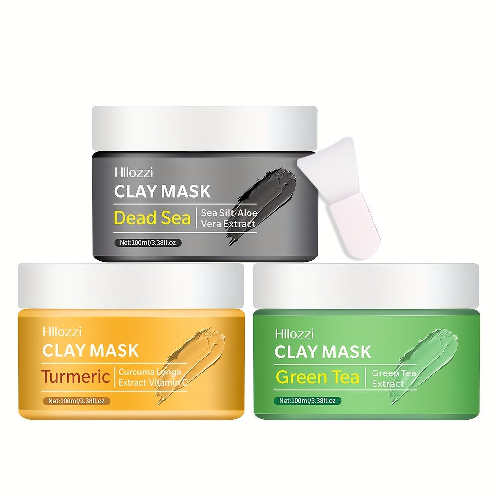 100ml/3.38fl.oz Dead Sea Mud Mask, Turmeric Clay Mask, Green Tea Clay Mask, Three Combination Clay Masks, Moisturizing, Hydrating and Pore Refining Deep Cleansing Facial Skin Care Mask Clay Mask