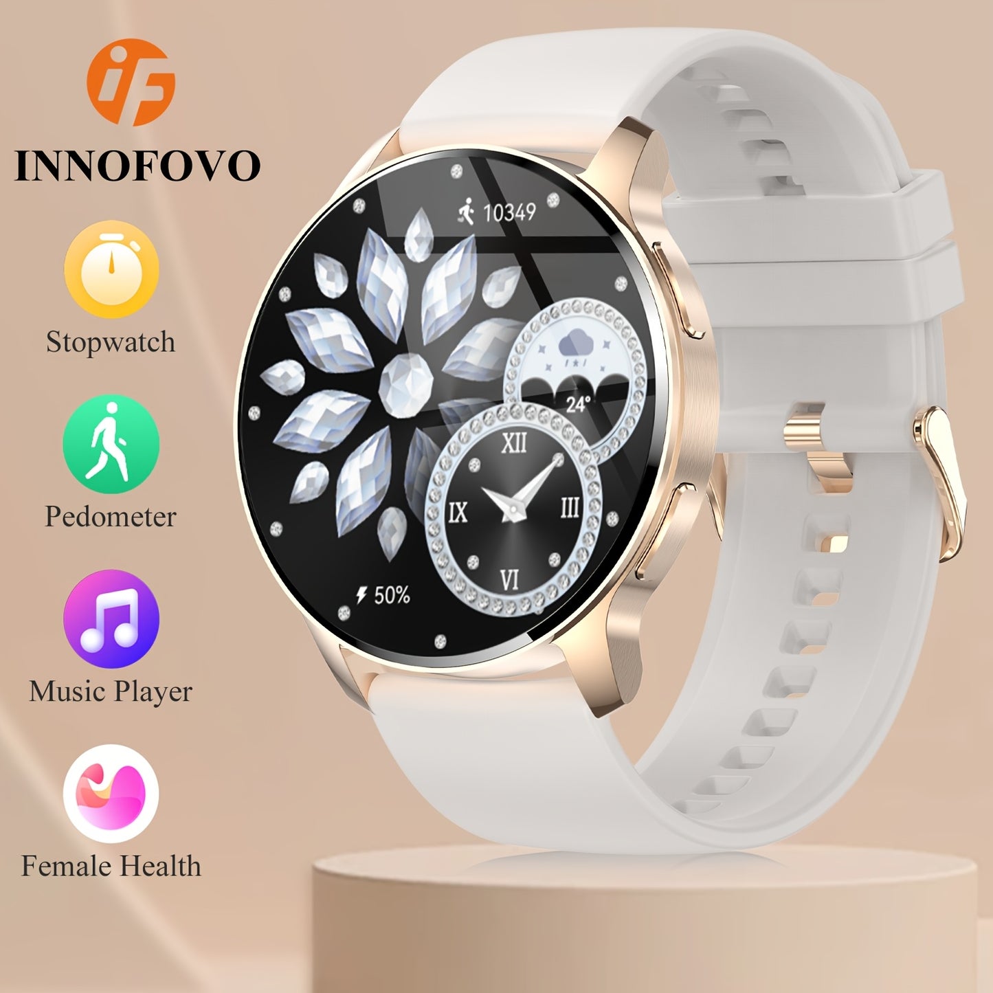 INNOFOVO Smart Watch, 3.35cm HD TFT Screen, Alloy Body, Wireless 5.0, USB Charging, Lithium Battery-Polymer, Screen Ratio, with 110+ Sport Modes, Fitness Tracker, Sleep Monitor, Pedometer, Activity Tracker, Alarm Clock, Weath