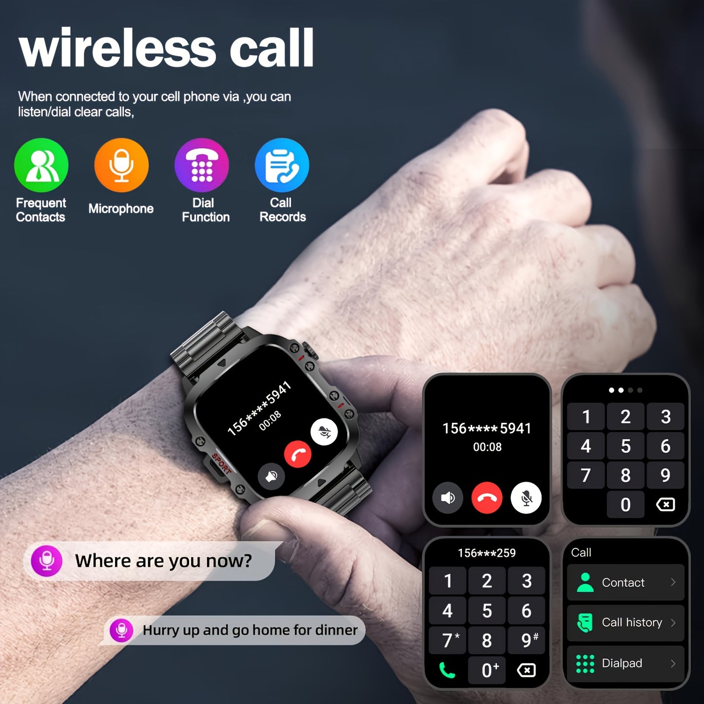 New Durable Smartwatch Men'S Wireless Call Sports Fitness AI Voice Outdoor 100+ Sports Mode Outdoor Smartwatch