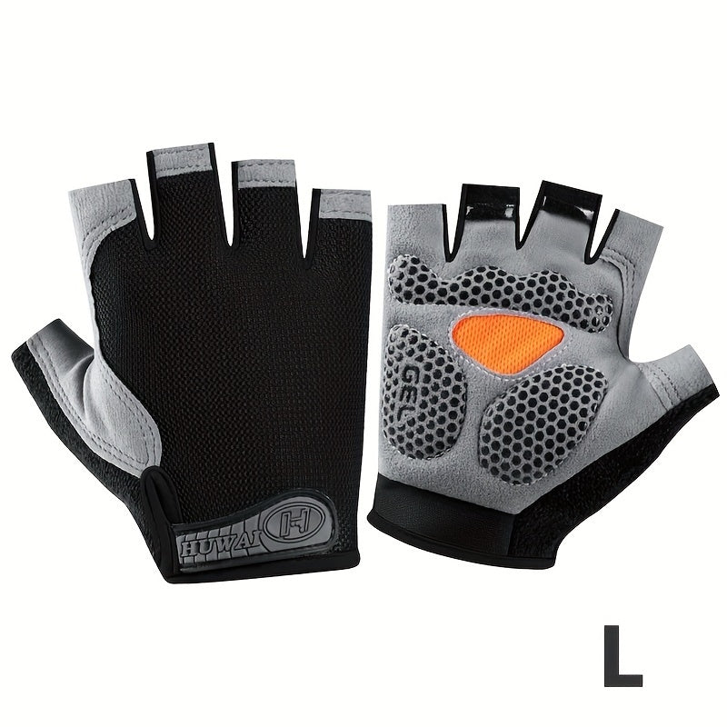 1 Pair of Ximax Breathable Polyester Fiber Knit Woven Half-Finger Fitness Gloves, Non-Slip Outdoor Sports Cycling Running Gloves with Exposed Fingers
