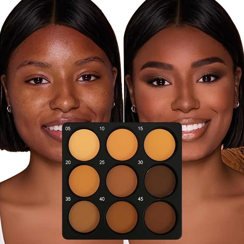 9-Color Contouring Palette, Medium to Deep Shades for Blending, Concealing, Setting Makeup, Oil Control Foundation, Eyeshadow, and Highlighter, Matte Finish, Natural Look, Waterproof & Sweatproof Mother's Day Gift