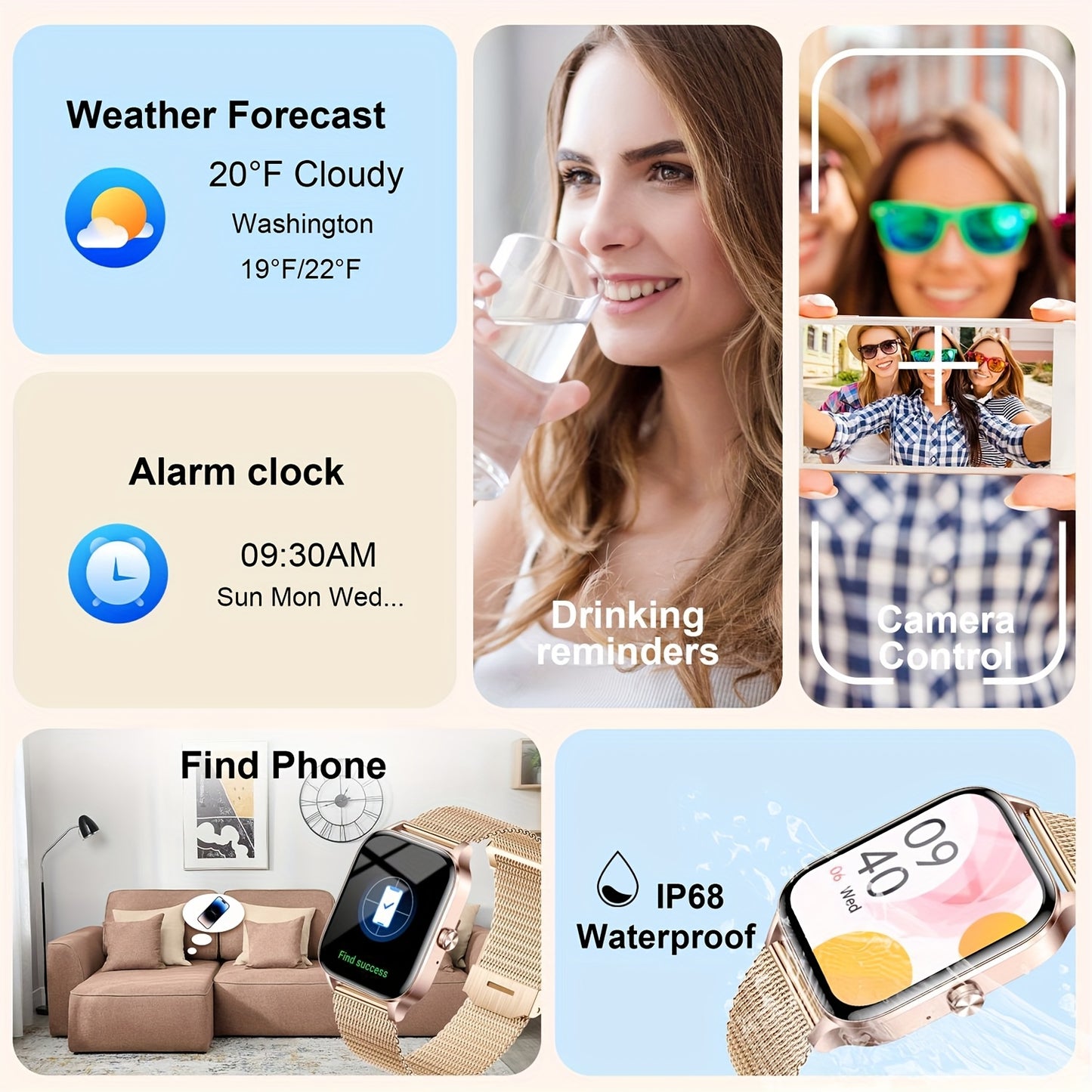 New Smart Watch for Women and Men, HD Large Screen, Fitness Tracker Watch (Make and Receive Calls), IP68 Smart Watch Support Calculator, AI voice, Weather Forecast, Drinking Water Reminder, Sedentary Reminder of a Variety of