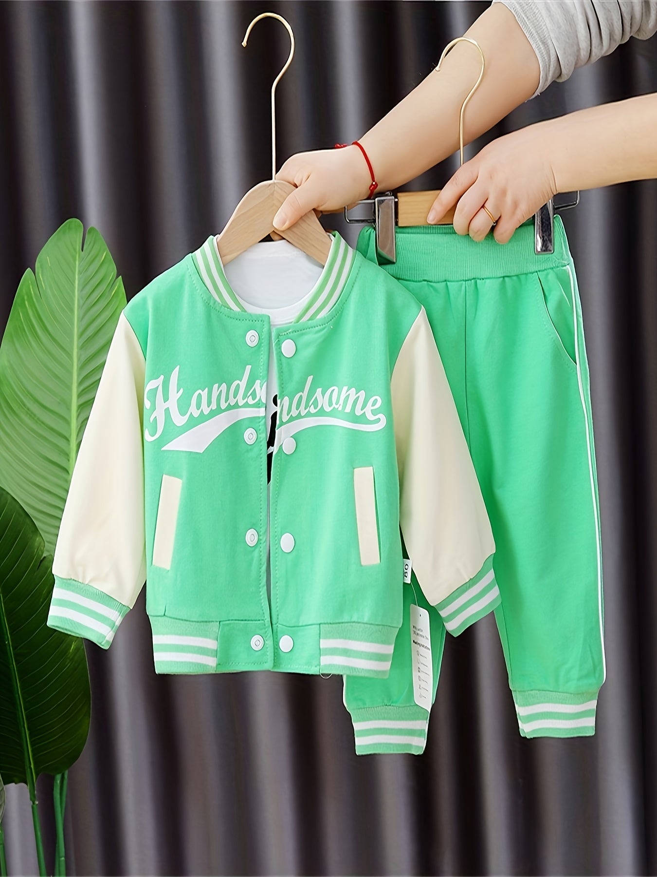 3pcs 95% cotton Boy's Letter Print Long Sleeved Baseball Suit, Casual Crew Neck Slightly Stretch Set, Ideal For Daily And Outdoor Wear