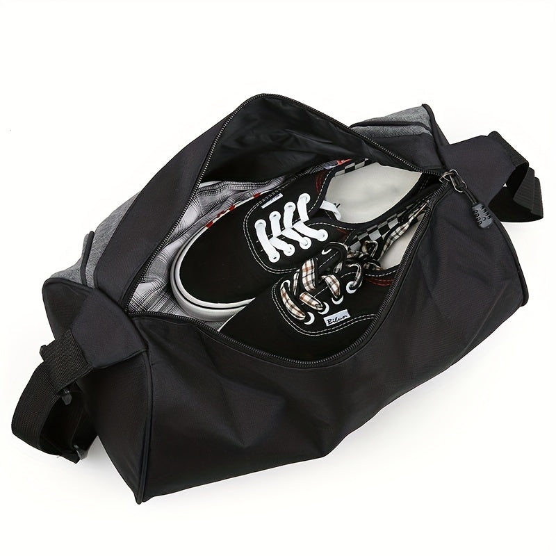 Men's Nylon Travel Duffel Bag with Letter Print - Sporty Black and Gray Crossbody Shoulder Bag for Gym, Weekend Getaways, and Storage, Sports Accessory Bag|Sporty Duffel Bag|Sleek Design Bag, Crossbody Bag