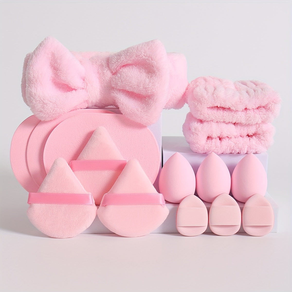 15pcs makeup tool set, 1 hair tie & 2 wristbands & 3 makeup sponges & 3 mini makeup sponges & 3 triangular powder puffs & 3 face wash sponges. Foundation mixing beauty sponge, liquid, cream and powder flawless, multi-color ma