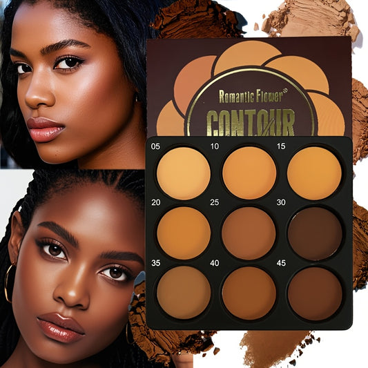 9-Color Contouring Palette, Medium to Deep Shades for Blending, Concealing, Setting Makeup, Oil Control Foundation, Eyeshadow, and Highlighter, Matte Finish, Natural Look, Waterproof & Sweatproof Mother's Day Gift