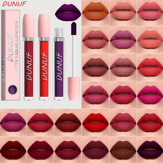 DUNUF Matte Lipstick Set, 25 Colors, Waterproof, Long-Lasting, Non-Fade, Non-Stick, Velour Texture, Natural Lips, Red Shades, Adult Use, All Skin Types, ≤300g