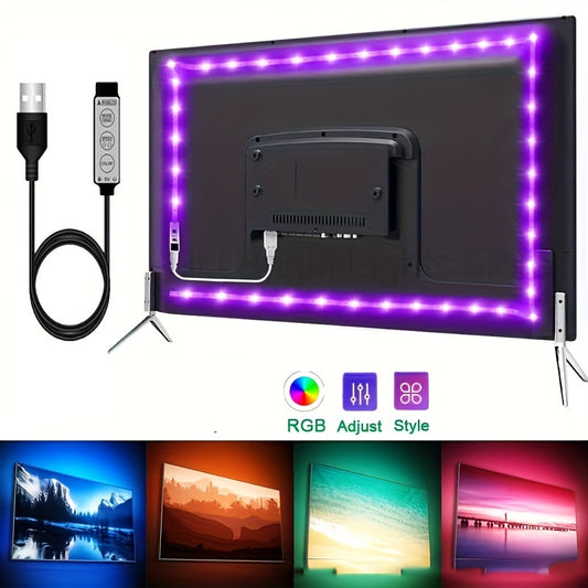 1 Set 4.98meter For TV LED Backlight 55.88-165.1 cm, Smart TV LED Lights Are Dimmable In 8 Colors, Dynamic Mode, Sensitive And Adjustable TV Light Strip Is Suitable For Game Room, TV Background Decoration Eid Al-Adha Mubarak