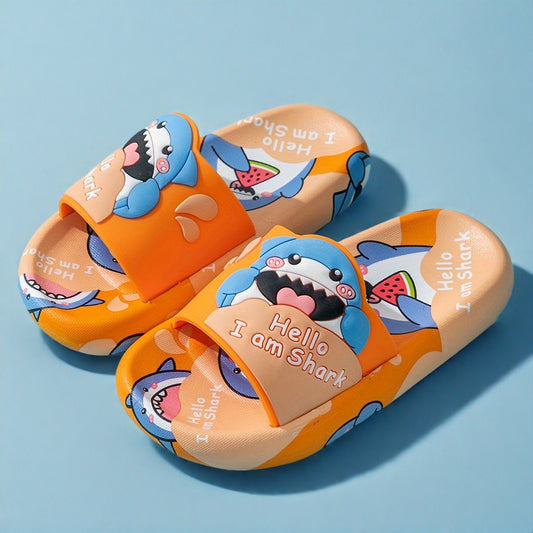New 2024 Summer Soft-Soled Slippers for Boys And Girls Featuring Cute Shark Cartoons, Suitable for Indoor And Outdoor Use, Easy to Wash, Lightweight, Durable for The Beach, Perfect for Parent-Child Bonding.
