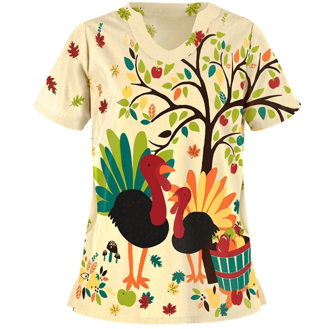 Christmas clothing printed shirt V-neck short-sleeved t-shirt women