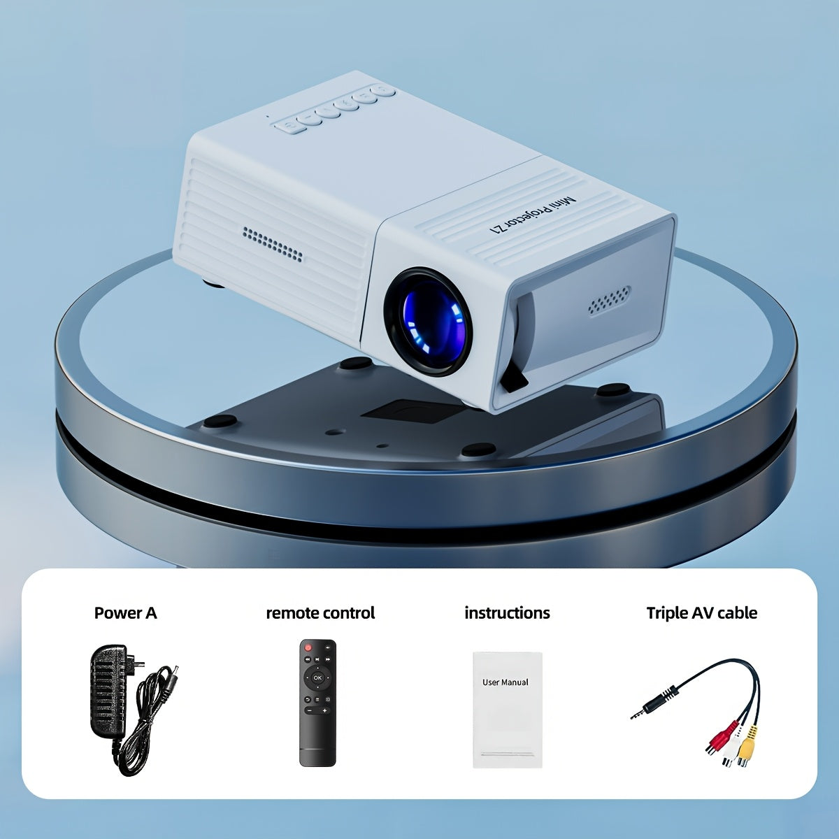 Projecteur portable, prenant en charge 1080P, avec interface USB et télécommande, compatible avec les smartphones/tablettes/ordinateurs portables/clés TV/clés USB