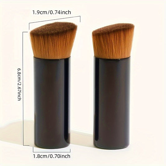 Flat Top Kabuki Foundation Brush with Aluminum Tube - Short Handle, Oval Shape for Liquid & Powder Makeup Application, Fragrance-Free