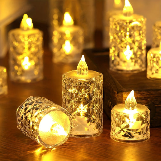 12pcs Beautiful And Elegant 3pcs Battery-Powered Flameless Candle Lights, For Weddings, Parties, Home Decoration