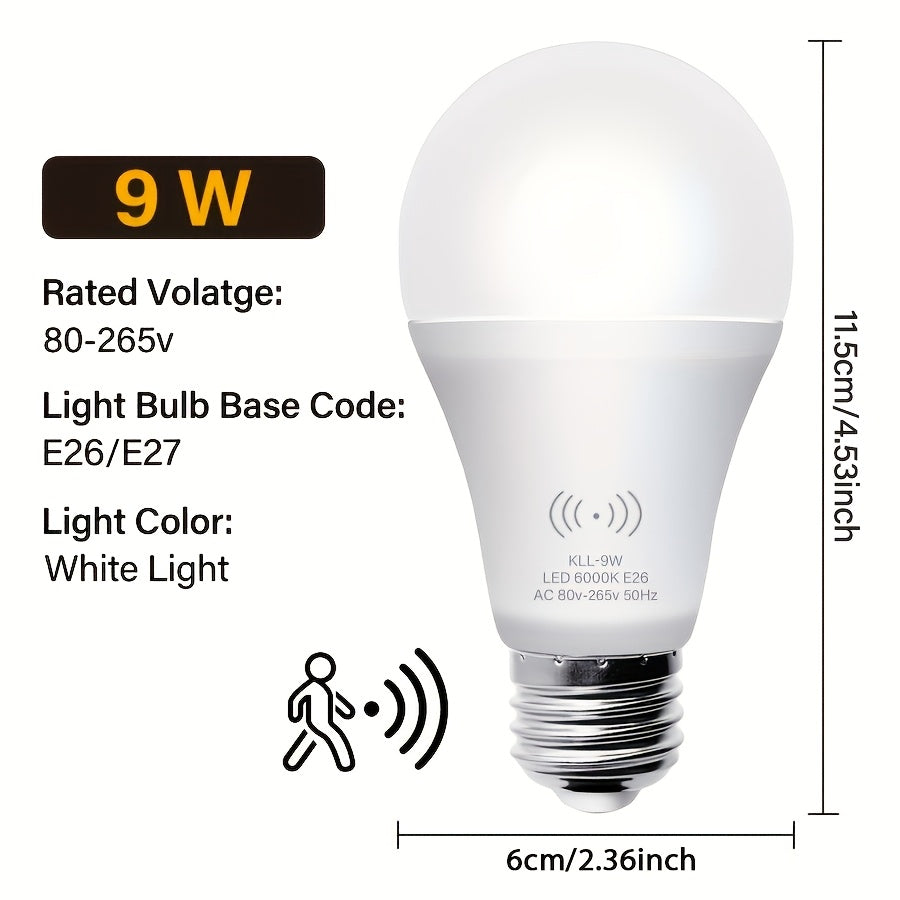 1pc Kasotile LED Motion Sensor Light Bulb, 9W (60W Equivalent), A19 E26 Base, 3000K/6000K, Indoor Automatic Dusk to Dawn Security Lighting, 500-800 Lumens, Flush Mount, Hardwired 85V-265V, No Battery, for Porch, Stairs, Hallw