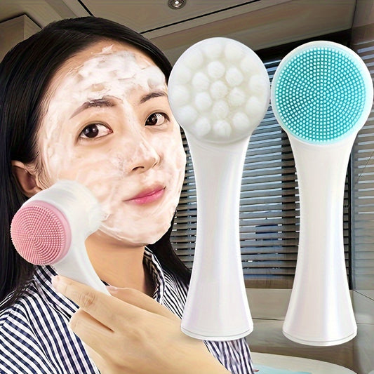 2-In-1 Silicone Face Cleanser - Gentle Exfoliation & Massage, Dual Soft Brushes Suitable for All Skin Types, Fragrance-Free