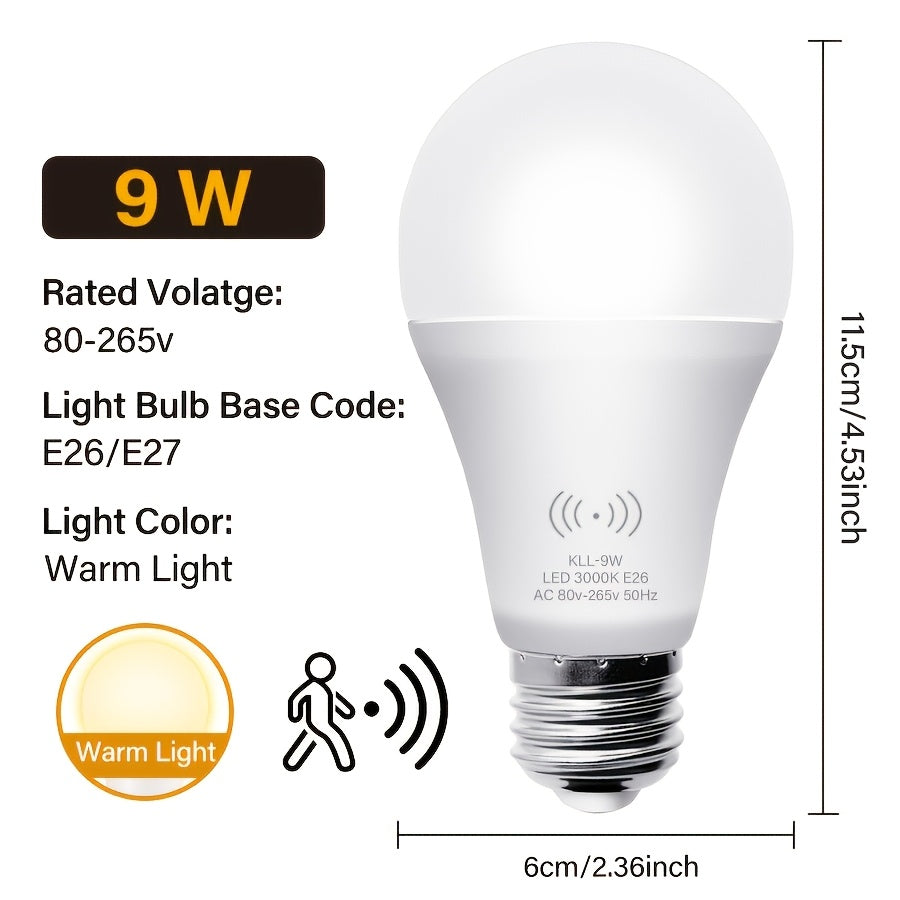 1pc Kasotile LED Motion Sensor Light Bulb, 9W (60W Equivalent), A19 E26 Base, 3000K/6000K, Indoor Automatic Dusk to Dawn Security Lighting, 500-800 Lumens, Flush Mount, Hardwired 85V-265V, No Battery, for Porch, Stairs, Hallw