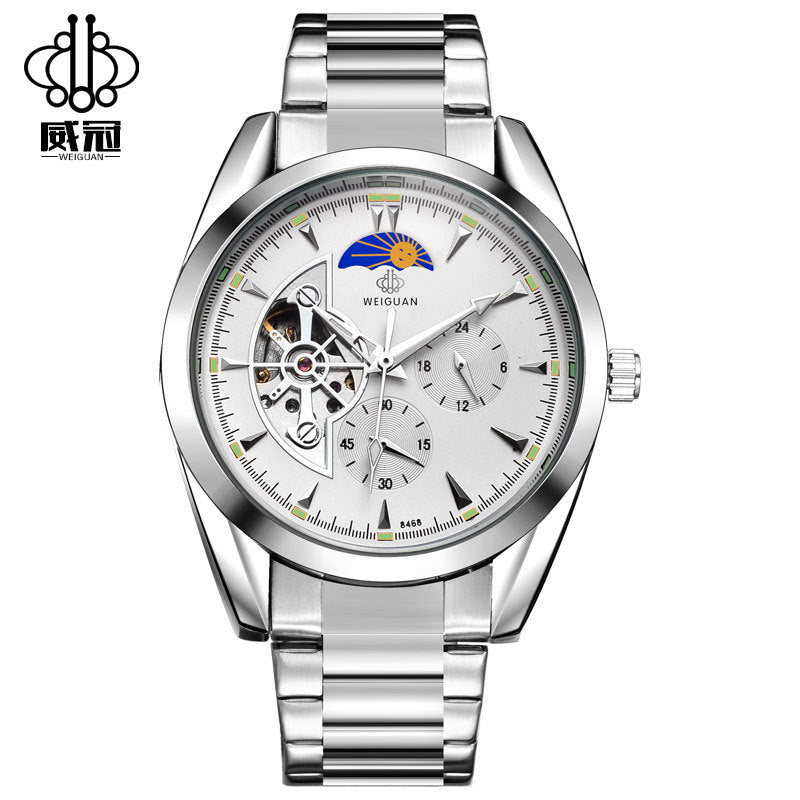 Wei Guan full automatic machinery, fashion moon alternate function watches, leisure men's waterproof automatic mechanical watches