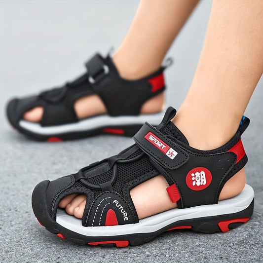 Youngsters' Fashionable Blue & Orange Sandals - Breathable Mesh, Non-Slip Sole with Adjustable Strap for Spring, Summer & Autumn Casual Use