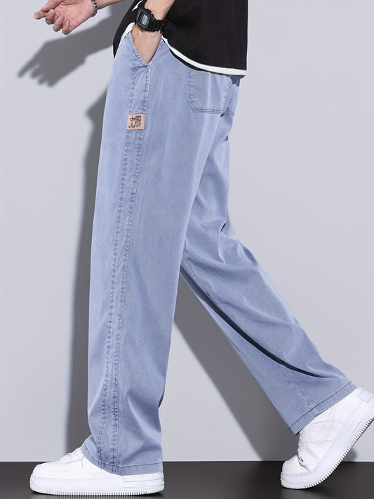 Men'S Loose Straight-Leg Denim Pants for Summer, Lightweight Trendy Brand, Casual Wide-Leg Trousers with a Hong Kong Style That Drags on The Ground.