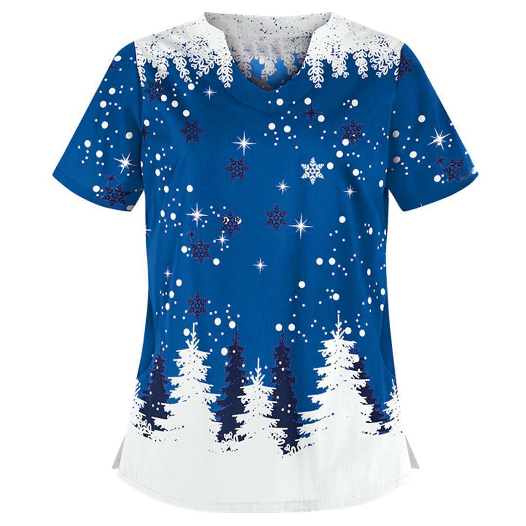 Christmas clothing printed shirt V-neck short-sleeved t-shirt women