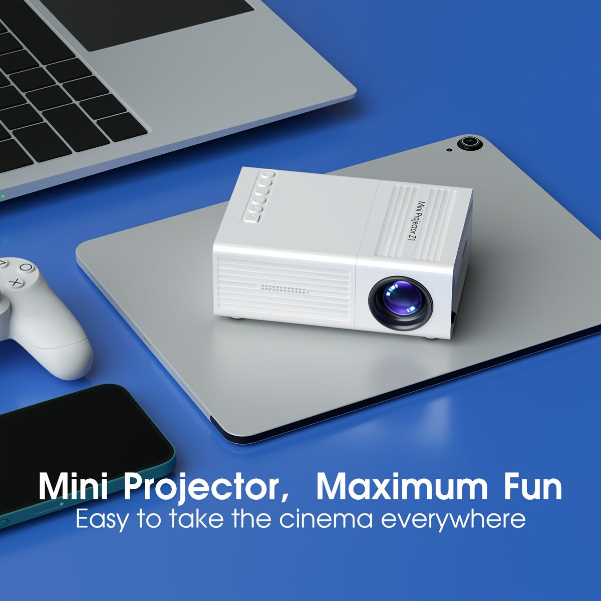 Projecteur portable, prenant en charge 1080P, avec interface USB et télécommande, compatible avec les smartphones/tablettes/ordinateurs portables/clés TV/clés USB