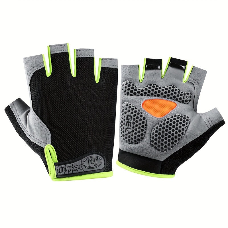 1 Pair of Ximax Breathable Polyester Fiber Knit Woven Half-Finger Fitness Gloves, Non-Slip Outdoor Sports Cycling Running Gloves with Exposed Fingers
